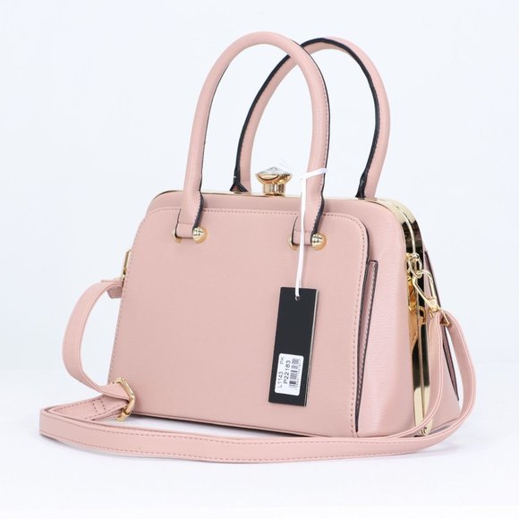 La Terre Handbags - Pink Faux Leather Purse Diamond Snap Closure Doctor Satchel Tote Hand Bag